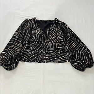 Ann Taylor Factory Black/Gold Balloon Sleeve Blouse